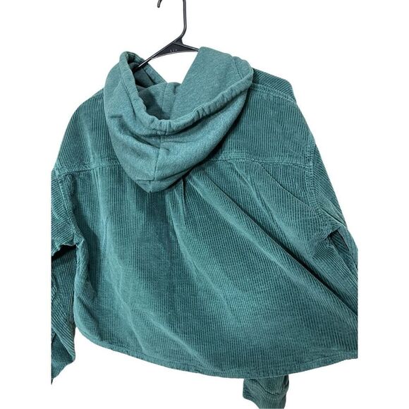 American‎ Eagle Corduroy Button-Up Cropped Shirt Jacket Shacket Green Size L - Picture 5 of 8